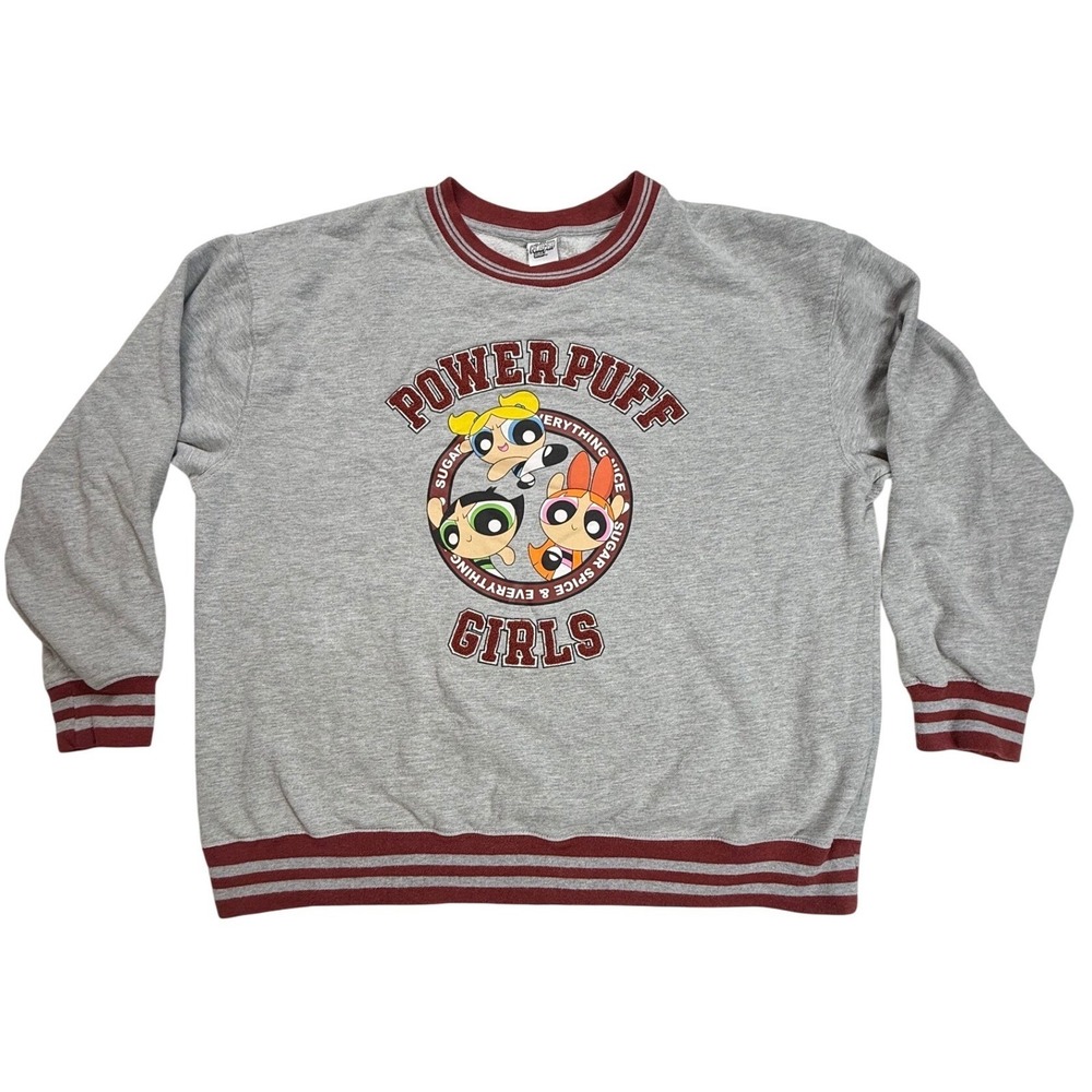 Cartoon Network Powerpuff Girls Graphic Sweatshirt Gray Burgundy XXL RN 71868